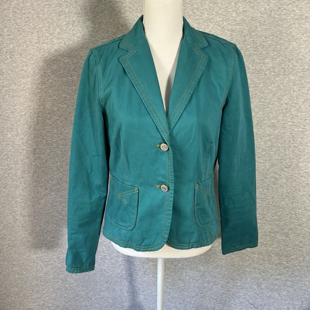 Vintage Y2K‎ GAP Blazer Womens 8 Teal Green Brushed Cotton Academia Jacket Twee